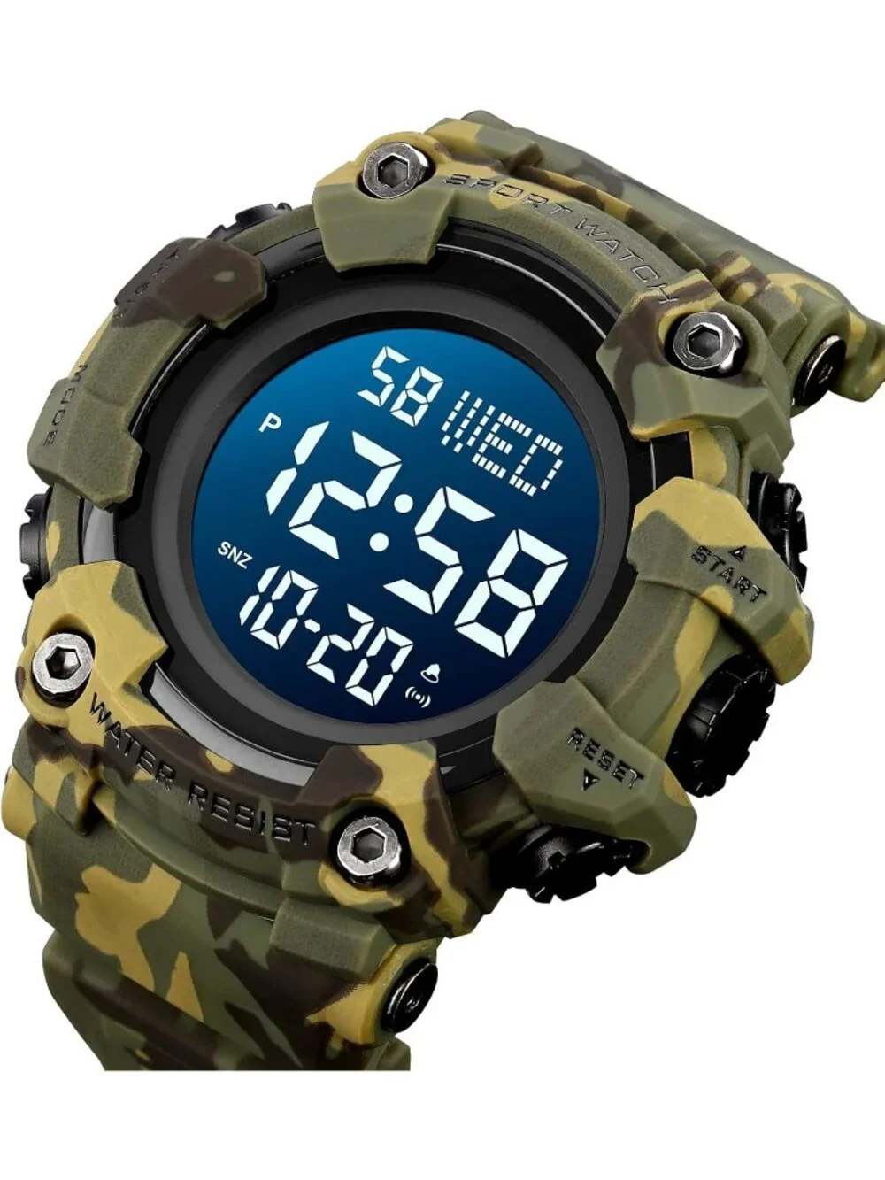 Men's Camouflage Green Analog Rubber Band Waterproof Electronic Digital Watch